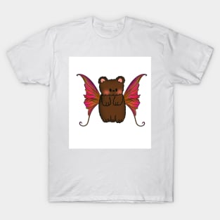 Fairy Teddy Bear with Pink, Orange and Purple  Wings T-Shirt